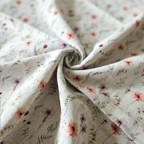 Cotton-hemp fabric PRINT “FLOWERS” – PLAIN weave (3 m)