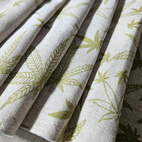 Cotton-hemp fabric PRINT “LEAVES” – PLAIN weave (1 m)