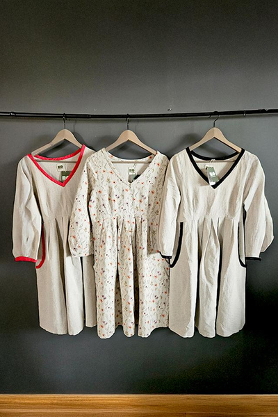Cotton and hemp dress with floral pattern